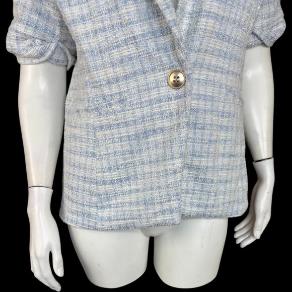GRAVER Susan Graver Knit Tweed Short Sleeve Blazer Wind Blue Small Career - Picture 9 of 14